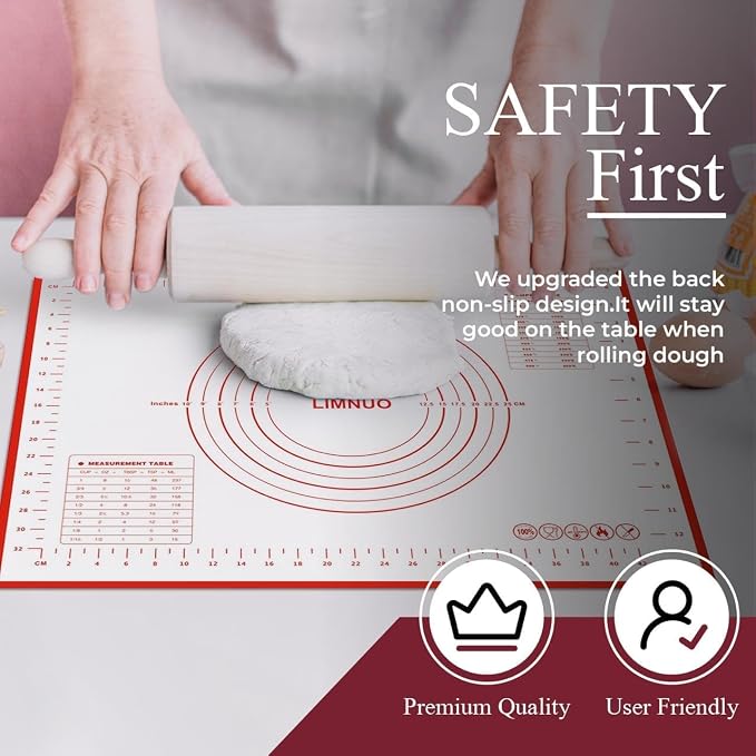 Silicone Baking Mat Large (15.7'x23.6') with Measurement Indicators, Non-Slip, Pastry Mat Sheet for Dough Pie Crust Rolling Mats for Making Cookies, Macarons, Bread, Baking Supplies - Pack of 2