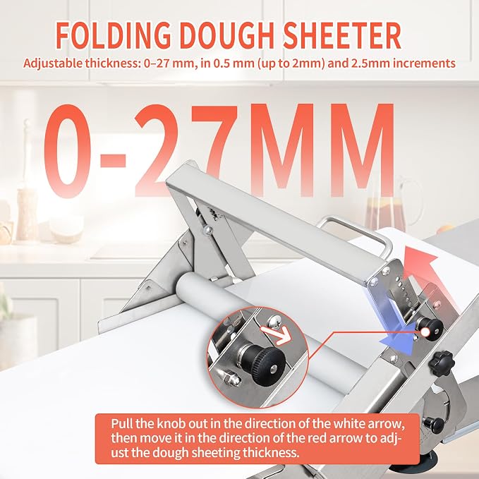 Dough Sheeter Machine (15.5") - Manual Folding Dough Roller Machine with 0-27 MM Adjustable Thickness Suitable for Home Easily Produce Puff Pastry Dough