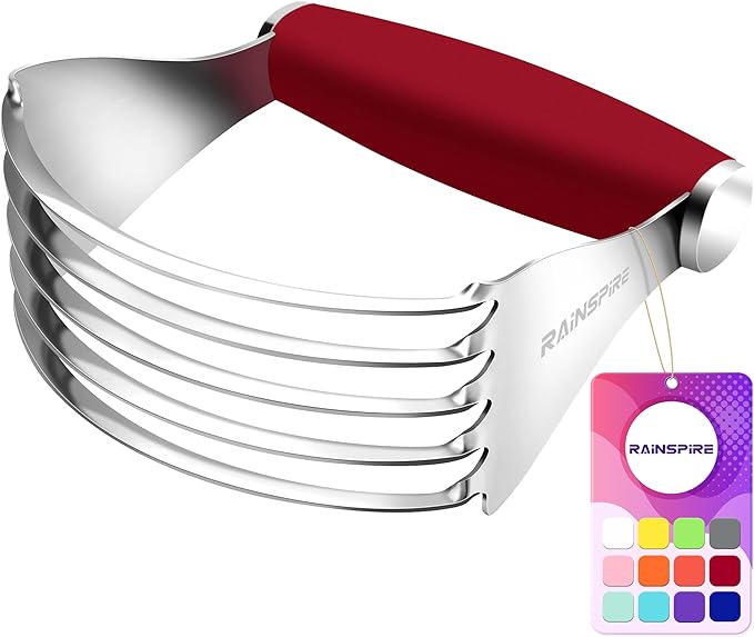 Rainspire XL Pastry Cutter For Baking, Heavy Duty Pastry Blender Stainless Steel, Thick Sharp Blades Dough Blender, Dough Cutter Butter Cutter Pastry for Easy Mixing, Dishwasher Safe, Red