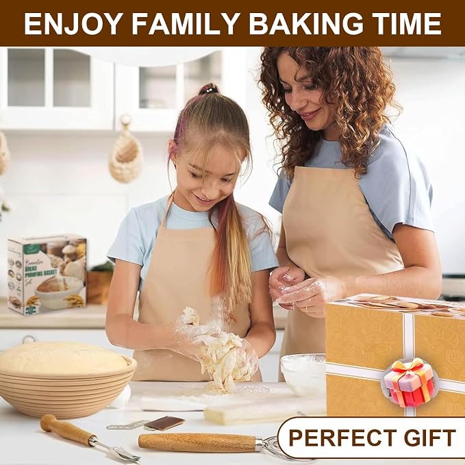 Sourdough Starter Kit, Banneton Bread Proofing Basket Set with Glass Starter Jar, 9" Round & 10" Oval Proving Basket Supplies, Complete Sourdough Bread Baking Tools Kit Gift for Bakers Women