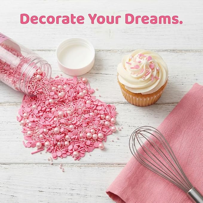 Pearl Sugar Chrismtas Sprinkles Candy 120g/4.2oz Mixing Size Baking Cake Decorations Cupcake Toppers Jimmies Cookie Decorating Celebrations Wedding Shower Party Xmas Supplies (Pink)