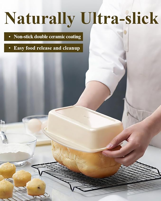 Non-Stick Bread Loaf Pan, 9x5 Inch, Ceramic Coating, Aluminized Steel, Oven Safe to 550°F, Dishwasher Safe - Non-Toxic, PTFE & PFOA Free, Sunshine Cream