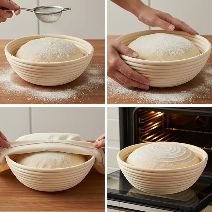 4 Pcs Bread Proofing Basket Cloth Liner, Round Banneton Basket Liner for Sourdough Bread, Natural Rattan Proofing Basket with Cloth Cover for Home Baking