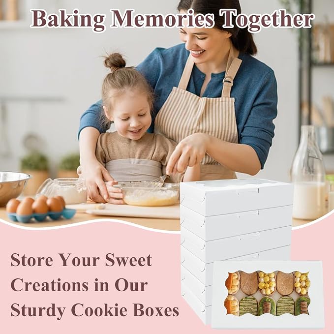 20 Pack White Cookie Boxes with Clear Window, 7" x 4 3/8" x 1 1/2" Bakery Treat Boxes for Dessert, Donuts, Pie, Candy, Macaroon