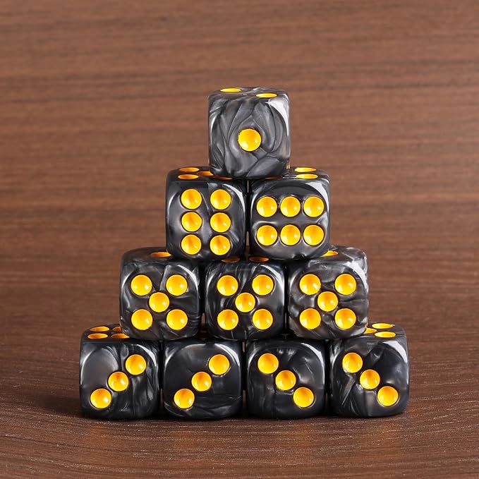 24 of Pack 16MM 6 Sided Dice Set,Pearl Pattern D6 Game Dice Set, 6 Sided Standard Dices for Yahtzee, Bunco or Teaching Math,with Portable Dice Pouch(Black Pearl)