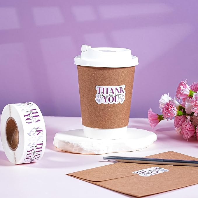 WRAPAHOLIC 1.8 x 1.1 Inch, 500 Total Business Stickers Roll - Purple Thank You for Your Order Text Design, Thank You Lables, Shipping Stickers for Party Decorations