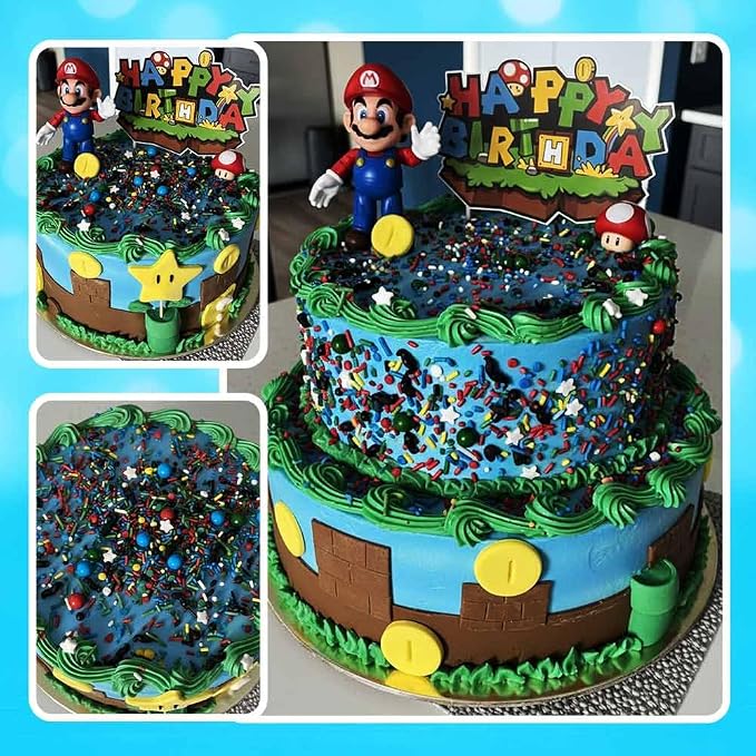 BakeBright Super Mario Sprinkles - Edible Super Mario Birthday Decorations for Vibrant Cake Cupcake Toppers Mario Luigi Toad Themed Celebrations Star & Mustache Sprinkles, Made in USA