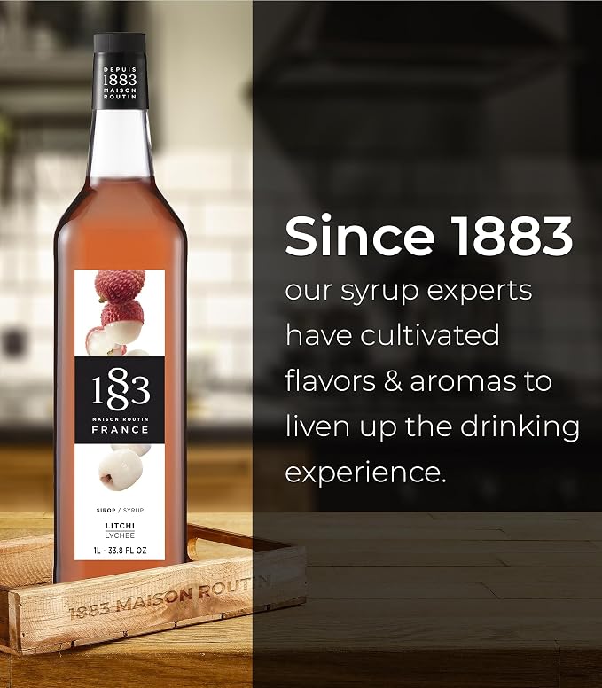 1883 Lychee Syrup for Drinks, Made in France, 1 Liter Glass Bottle