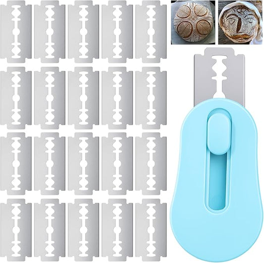 SUMAJU Bread Lame with Extractable Blade - 20 Razor Blades,Dough Scoring Tool for Sourdough Breads baking & Bread Making Tools-Blue