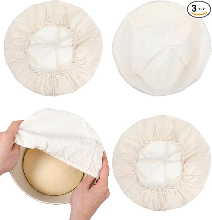 3Pcs Bowl Covers for Bread Proofing, 9 Inch Reusable Sourdough Covers for Proofing Cover Basket Cloth Bowls Liner Cover for Rising, Ideal for Dough Rising, Easy to Clean (Beige, Round)