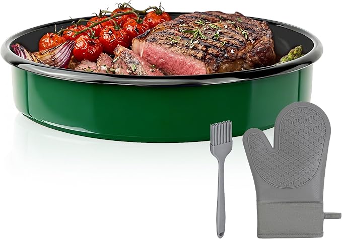 10 Inch Enamel Cake Pan Round Roasting Dish Non-Stick Baking Tray for Pizza Pie & Chicken, Oven Dishwasher Safe Non-Toxin Roaster Pan Cookware Birthday Housewarming Gift Bakeware
