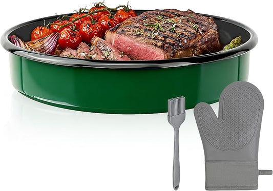 10 Inch Enamel Cake Pan Round Roasting Dish Non-Stick Baking Tray for Pizza Pie & Chicken, Oven Dishwasher Safe Non-Toxin Roaster Pan Cookware Birthday Housewarming Gift Bakeware