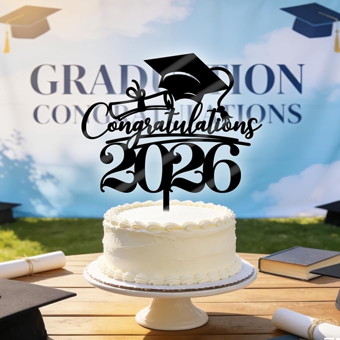 Congratulations 2026 Graduation Cake Topper,Congrats Grad Cake Decor - 2026 High School/College/Senior Graduation Party Decorations Supplies (black Acrylic 2)