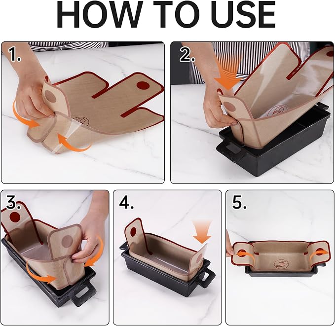 NiHome 4-Pack Silicone Bread Loaf Pan Liners, Reusable and Nonstick Silicone Bread Sling, Fit for 9x5, 9.5x5, and 10x5 Inch Loaf Pans, Dishwasher Safe, Easy to Clean - Brown base, red edges