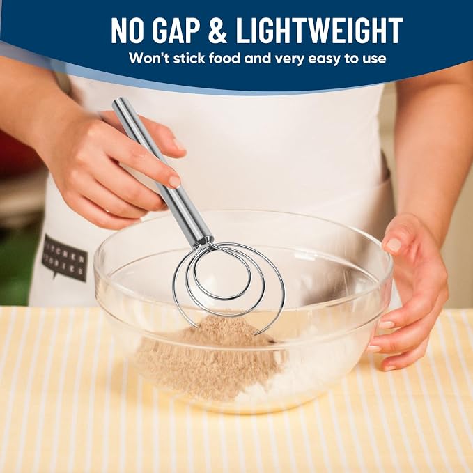 Danish Dough Whisk Stainless Steel Wooden Handle for Sourdough Bread Pizza and Pastry Making