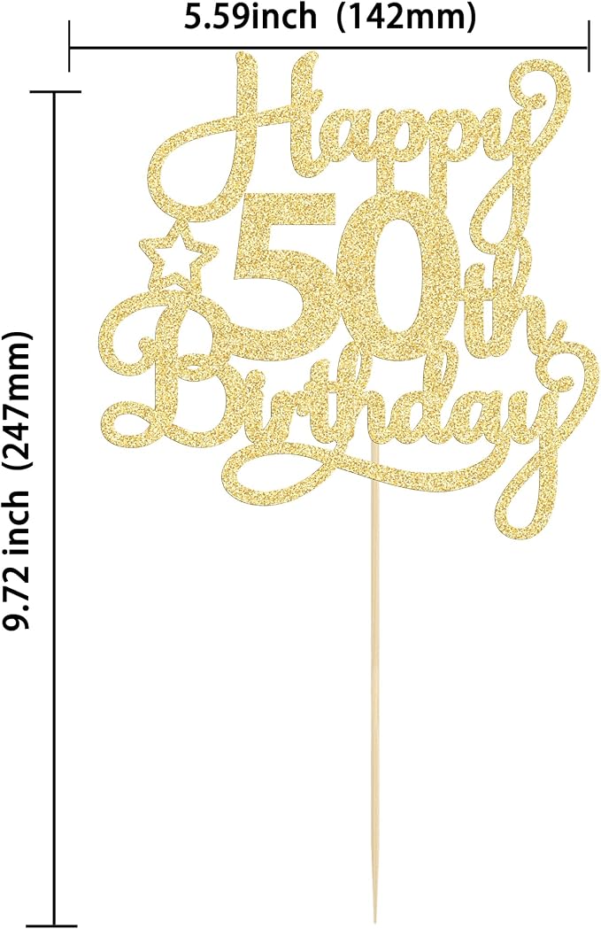 1 Pack Happy 50th Birthday Cake Topper Gold Glitter 50 & Fabulous Cheers to 50 Years Old 50th Birthday Cake Pick for Celebrating 50th Birthday Anniversary Party Cake Decorations Supplies