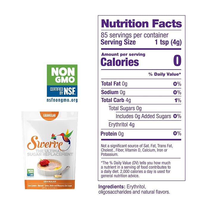 Swerve Ultimate Sugar Replacement Sweetener, Granular Sugar Substitute, Zero Calorie, Keto Friendly, Zero Sugar, Non-Glycemic, Gluten Free, 12 ounces