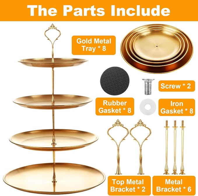 QTLCOHD 2 Pcs 4 Tier Stainless Steel Cupcake Stand | Gold Tiered Dessert Stand for Wedding & Birthday Party