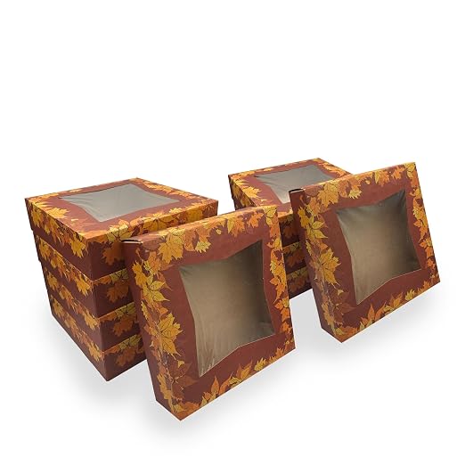 SCT 2464 Kraft Paperboard Autumn Design Print Window Bakery Box, 10-in. Length x 10-in. Width x 2-1/2-in. Height (Case of 150)