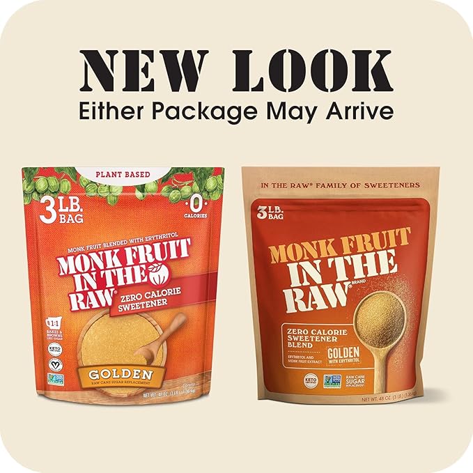 MONK FRUIT IN THE RAW, Golden 48 oz Baker's Bag, Pack of 1, Natural Monk Fruit Sweetener w/Erythritol, Sugar-Free