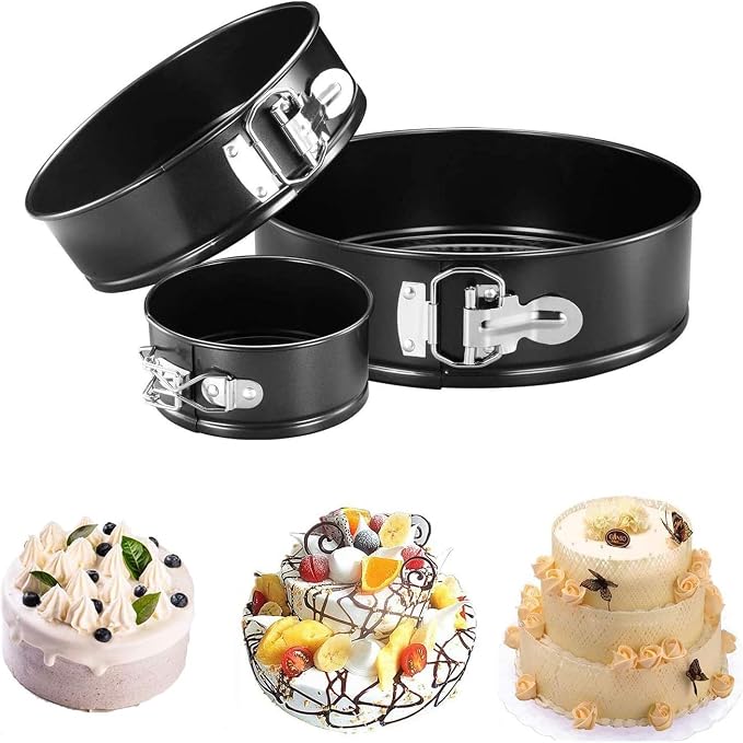 Set of 3 Round Non-Stick Springform Cake Pans with Removable Bottom, Leak-Proof Hinged Baking Molds for Cheesecake and Sponges (3)