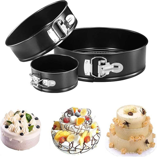 Set of 3 Round Non-Stick Springform Cake Pans with Removable Bottom, Leak-Proof Hinged Baking Molds for Cheesecake and Sponges (3)