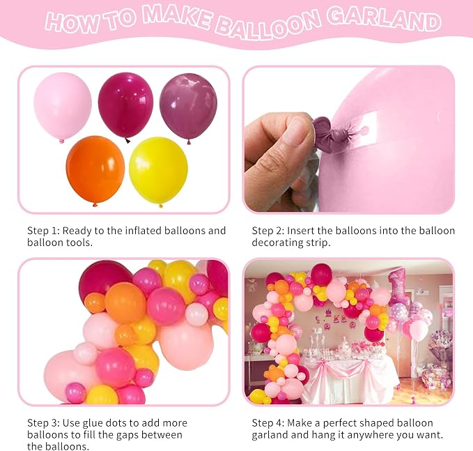 Pink and Orange Balloon Arch, 103 PCS Baby and Hot Pink Balloon Garland With Peach Yellow Balloons for Princess Tropical Hawaiian Theme Birthday Party Decorations