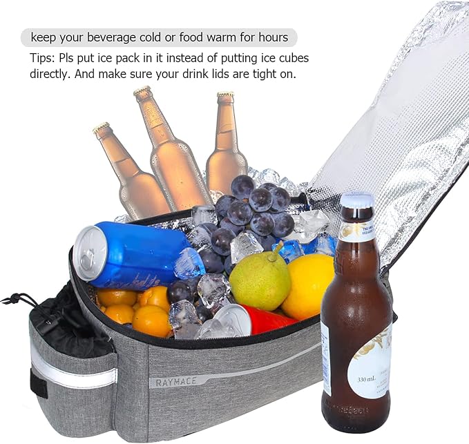 RAYMACE Bike Rear Rack Bag with Tail light, Bike Truck Cooler Bag for Warm or Cold Items
