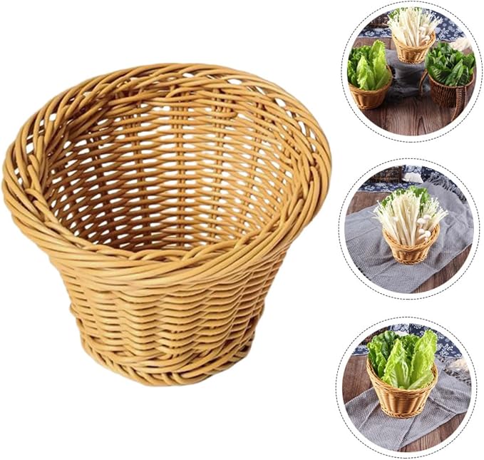 Handwoven Rattan Bread Serving Basket and Fruit Storage Basket Medium Size for Tabletop Snacks and Vegetable Display Natural Fiber Holder for Home Dining and Entertaining
