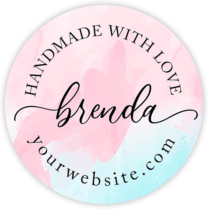 Andaz Press Personalized Round Small Business Sticker Labels, 120-Pack, Custom Watercolor Handmade with Love, Name, Website Handmade Stickers for Packaging, Custom Candle Labels, Business Stickers