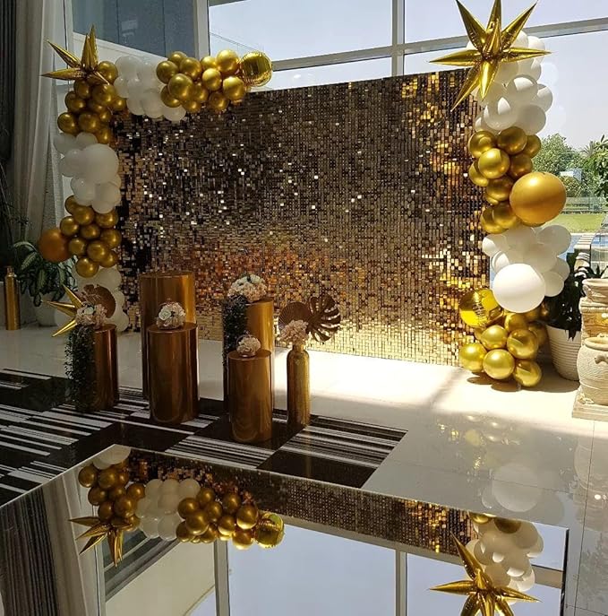 White and Gold Balloon Arch Kit, 146Pcs Explosion Star White Metallic Gold Latex Balloon Garland kit, 22 18 12 10 5 Inch Different Size Balloons for Anniversary Birthday Engagements Party Decorations