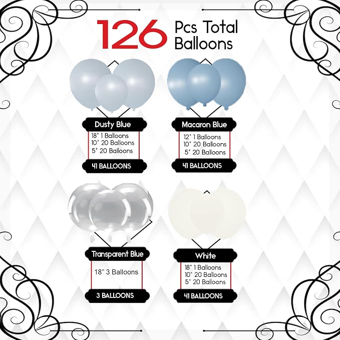 Archloon Dusty Blue Balloon Arch Kit 130 Pcs Light Blue and White Balloon Arch Garland Kit Include Macaron Balloons for Wedding Birthday Baby Shower Gender Reveal Bridal Decorations