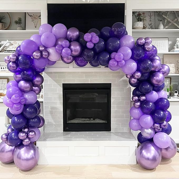 NISOCY 124Pcs Purple Balloons Garland Arch Kit, 18In 12In 10In 5In Different Size Macaron Matte Dark Purple Metallic Purple Balloons for Women Birthday Wedding Baby Shower Halloween Themed Party