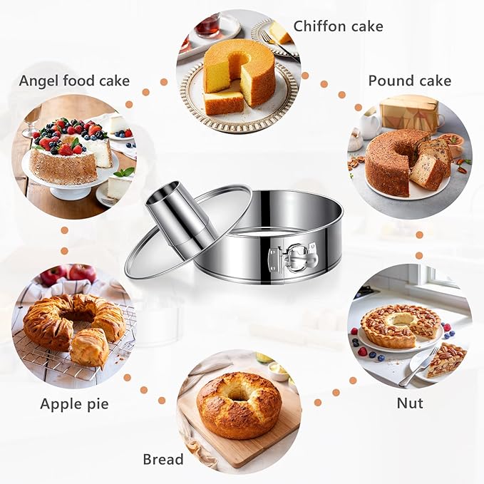 10-Inch Pound Cake Pan with Removable Bottom, 304 Food-Grade Stainless Steel Springform Bundt cake pan, Leak-Proof & Dishwasher Safe - Perfect for Angel food, Pound & Chiffon Cakes