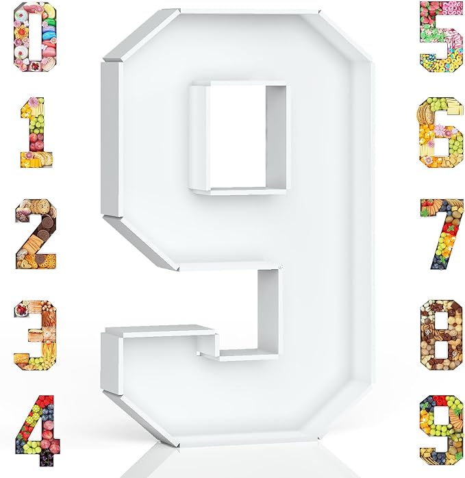 HILAVO Cardboard Number for Charcuterie, 13.7" Cardboard Number 9 Fillable Number for Food Paper Mache Number Boxes for Cupcake Sweet Candy 9th Birthday Anniversary Party Decorations
