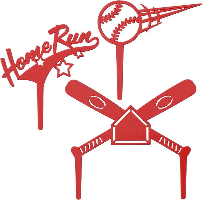 DecoSet® Home Run Baseball Set Cake Topper, Cake Decoration For Birthdays or Team Celebrations, Baseball Bats, Ball, and Home Run Cake Pics, 3 Piece Set
