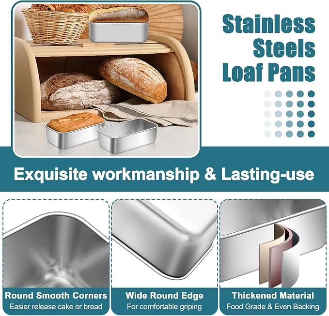 P&P CHEF Stainless Steel Mini Bread Loaf Pans, 6 PCS, Lasting & Rust-free | 6.3 x 3.5 Inch, Small Size for Air Fryer & Oven, Ideal for Bread, Meatloaf, Cake and Brownies, Food Grade, Dishwasher Safe