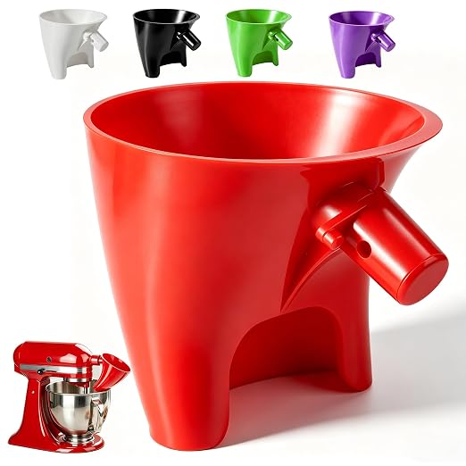 Flour Funnel for KitchenAid Mixer – Plastic Attachment for 4.5-5 Quart Tilt-Head Stand Mixer, Durable & Dishwasher Safe, Mess-Free Baking Tool, Kitchen Aid Accessories, Red