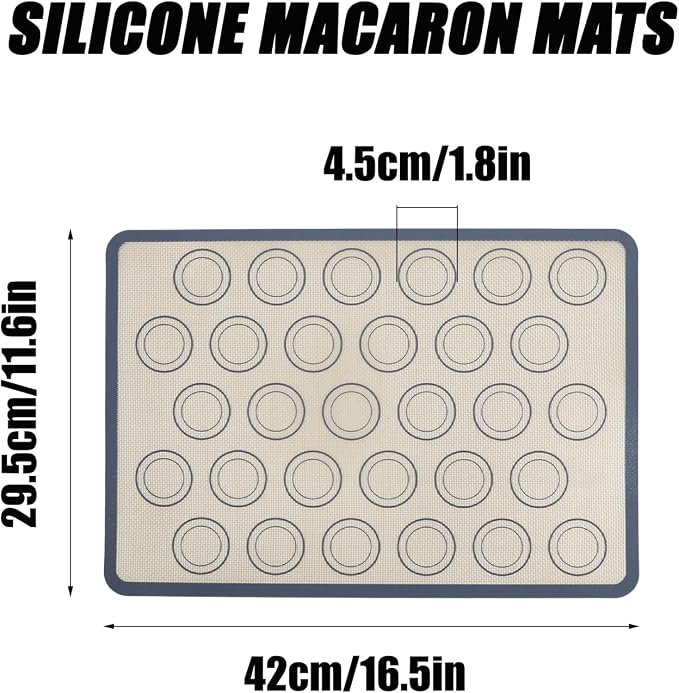 Macaron Silicone Baking Mats Kit (23 Pcs set) 16.5''x11.4'' Nonstick Macaroon Baking Mat Set of 2 Half Sheet with 12 Piping Tip 3 Scraper 2 Piping Bag 2 Bag Tie 2 coupler