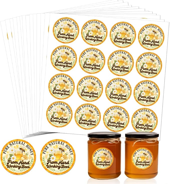 320 Pcs Honey Bee Stickers, Pure Natural Honey Stickers from Hand Working Bees Sticker Waterproof Cute Bee Labels for Honey Jar Handmade Honey Soap Supplies, 2 Inch