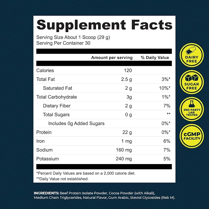 Grass Fed Beef Protein Powder – 22g Protein, 17g Collagen, 18 Amino Acids, Non-GMO - Dairy, Sugar & Gluten Free – Chocolate Flavor, Carnivore & Paleo Friendly, Beef Protein Isolate, 30 Servings
