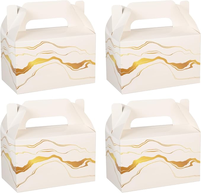 10 PCS Party Favor Treat Boxes, 6.5 x 4 x 4 Inches Gable Box with Handle, Goodie Boxes for Sweets, Candy, Cookie, Mother's Day, Wedding, Baby Shower, Graduation, Annivesary, White