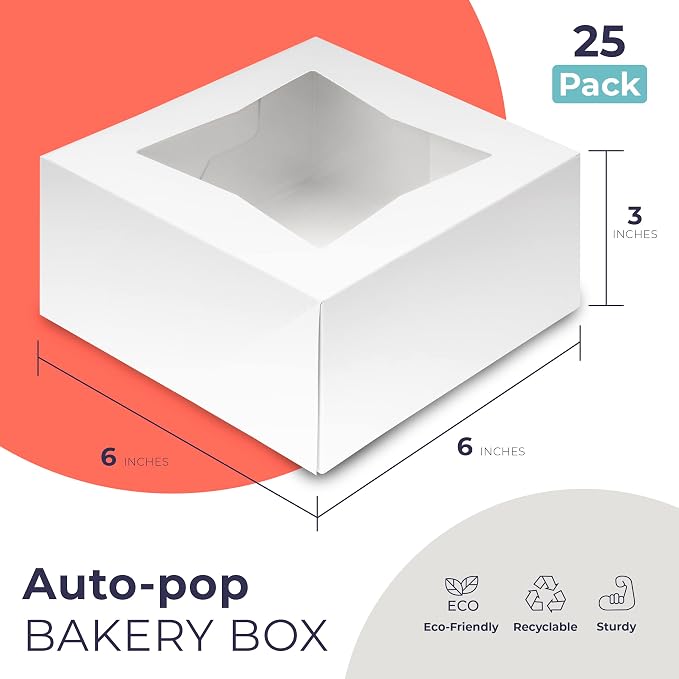 Fit Meal Prep 25 Pack Bakery Boxes with Window 6x6x4