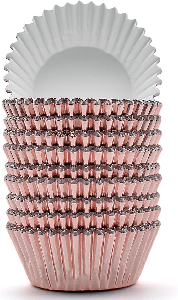 200 Pcs Rose Gold Foil Cupcake Liners Standard Baking Cups Muffin Paper Cases