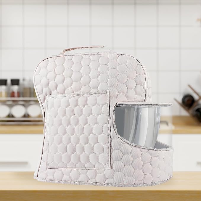 Stand Mixer Dust Cover Compatible with KitchenAid Mixer - Stand Mixer Cover Fits for 4.5/5 Quart, Storage Bag with 2 Pocket for Accessories and Attachments（Khaki, For 4.5- 5QT）