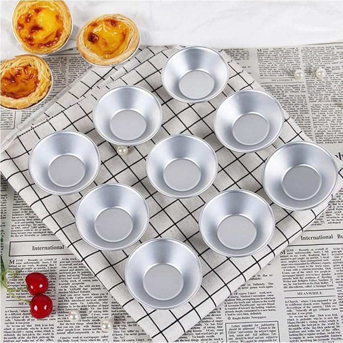 25Pack Egg Tart Molds Tiny Pie Tartlets Dessert Mold Pans Tin Puto Cup Bakeware Cake Cookie Mold, Round Resuable Nonstick (Aluminum)