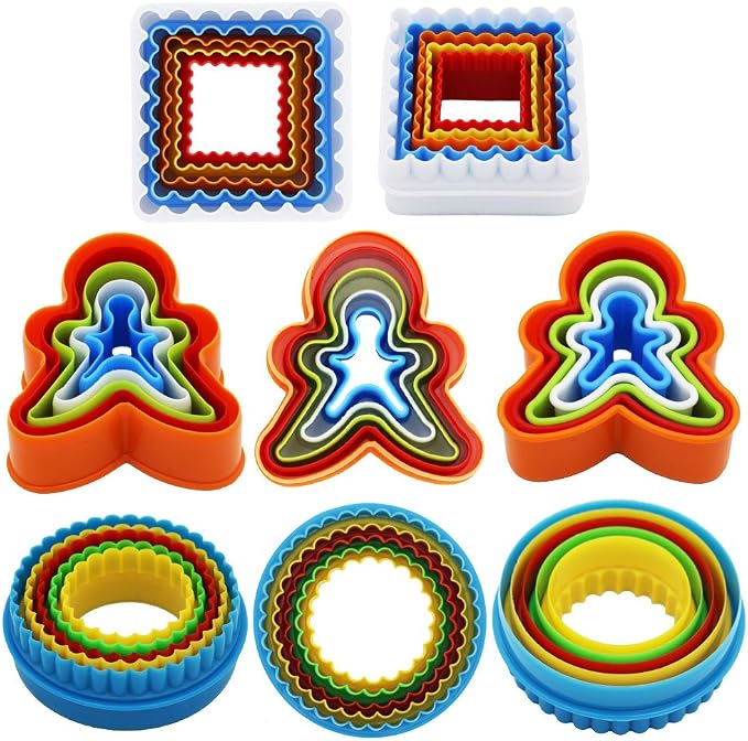 32 PCS Cookie Cutter Set, Biscuit Cutter Set, Multi-size Sandwich Fondant Cake Fruit Vegetable Shapes Cutter Set (Square, Round, Star, Heart, Flower, Gingersnap)