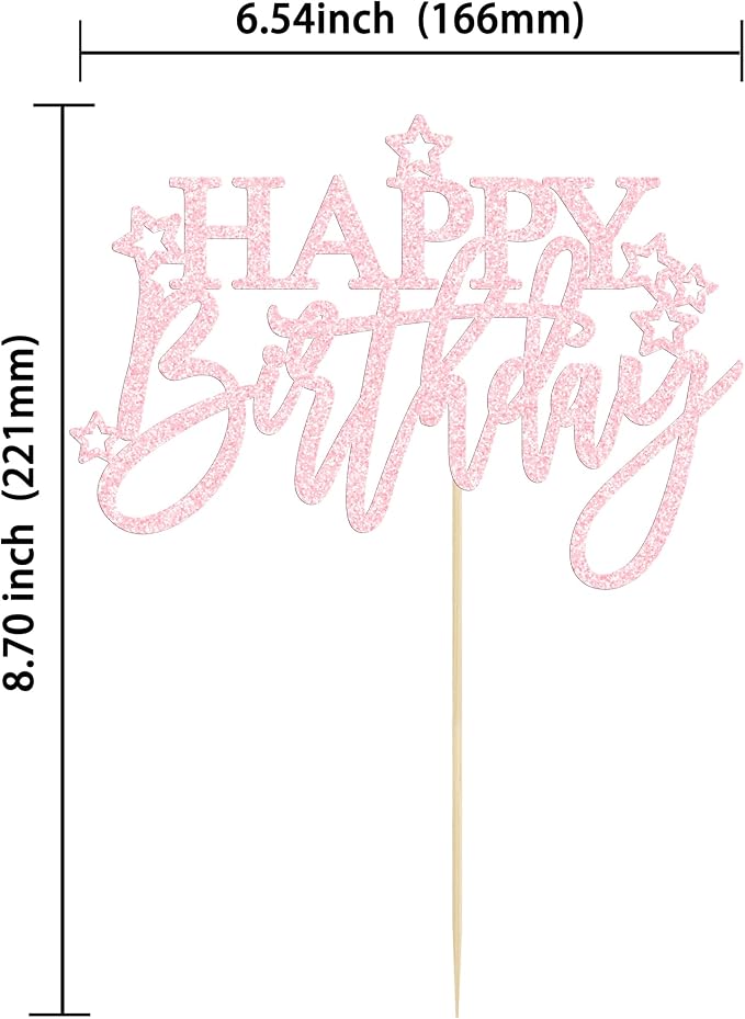 Gyufise 1Pcs Happy Birthday Cake Topper Glitter Happy Birthday Cake Pick for Celebrating Happy Birthday Anniversary Theme Party Cake Decorations Supplies Pale Pink