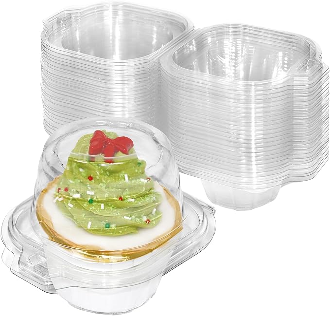 WIKDAY 100 Pcs Individual Cupcake Containers, Clear Plastic Cupcake Holders with Lids, Spacious 3" Design for Frosted Cupcakes, Stackable & Reusable for Parties, Baking, Picnics