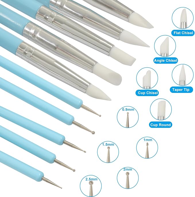 Dotting Tools, Silicone Clay Sculpting Tool Set - 9 Piece Silicone Paint Brushes & Modeling Kit for Pottery, Ceramics, Nail Art & Crafting